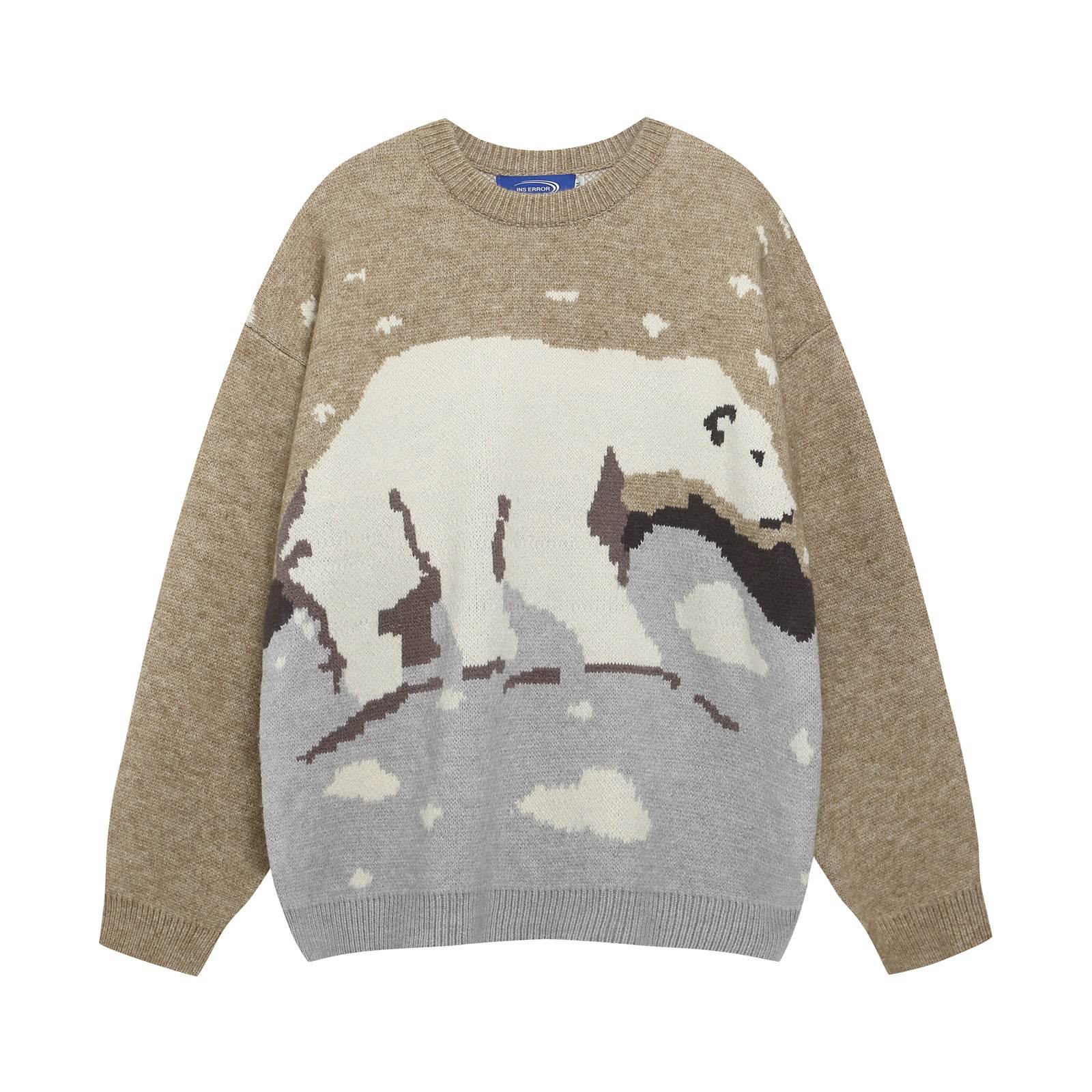 Polar Bear Jacquard Crew Sweater For Men And Women | MuddyStock Originals Khaki MuddyStock
