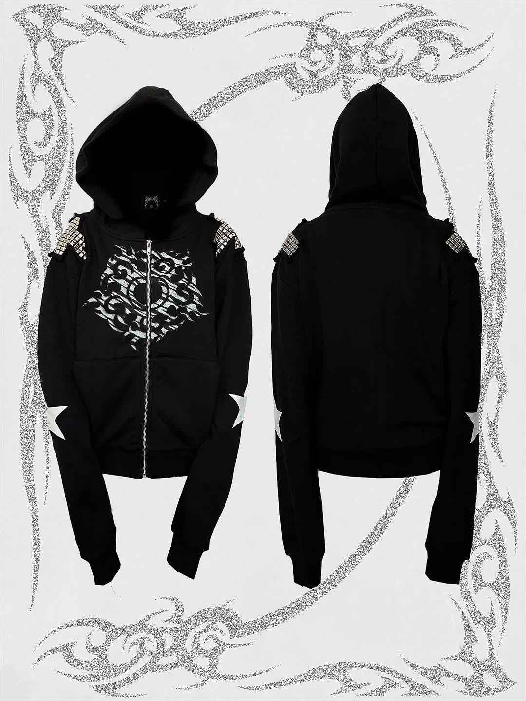 Printed zipper hoodie for women | MuddyStock Originals Black eprolo