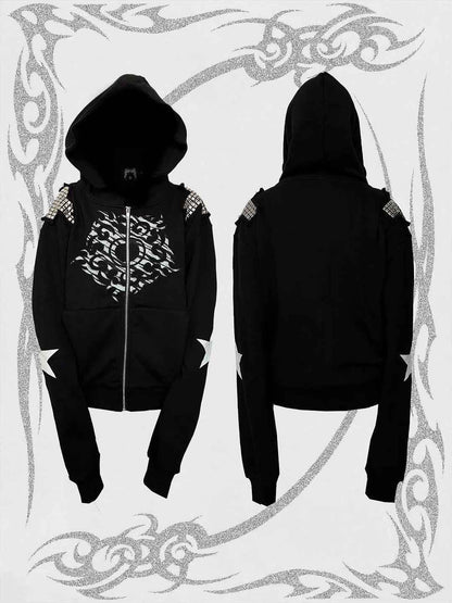 Printed zipper hoodie for women | MuddyStock Originals Black eprolo