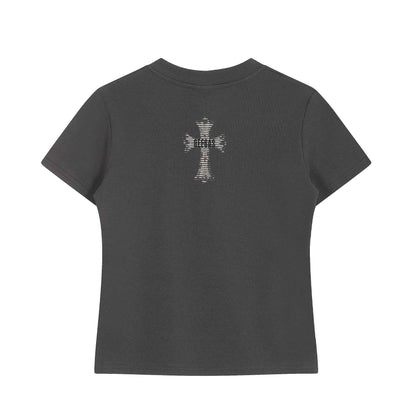 Print V-Neck Short Sleeve T-Shirt, Shoulder Length, Casual Style