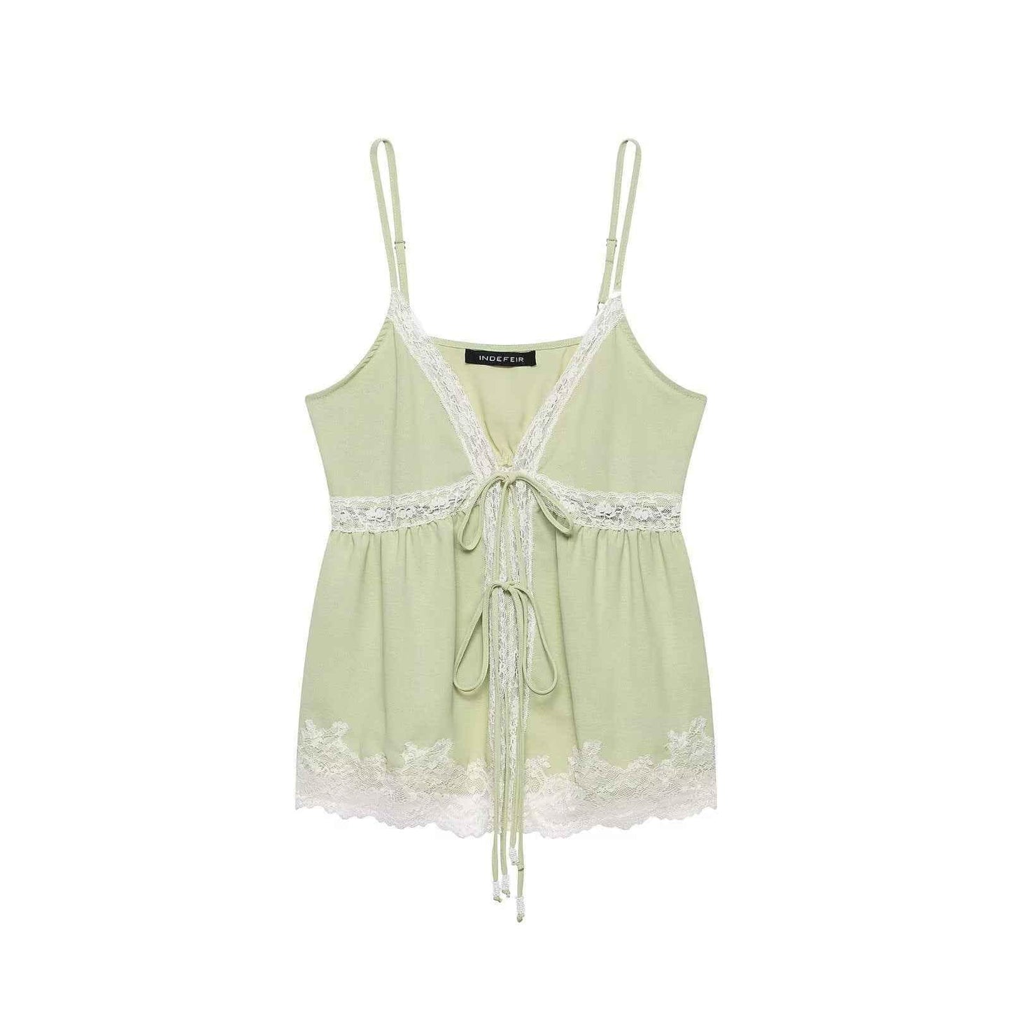 Lace lingerie style camisole top for women | MuddyStock Originals Matcha Green