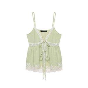 Lace lingerie style camisole top for women | MuddyStock Originals Matcha Green