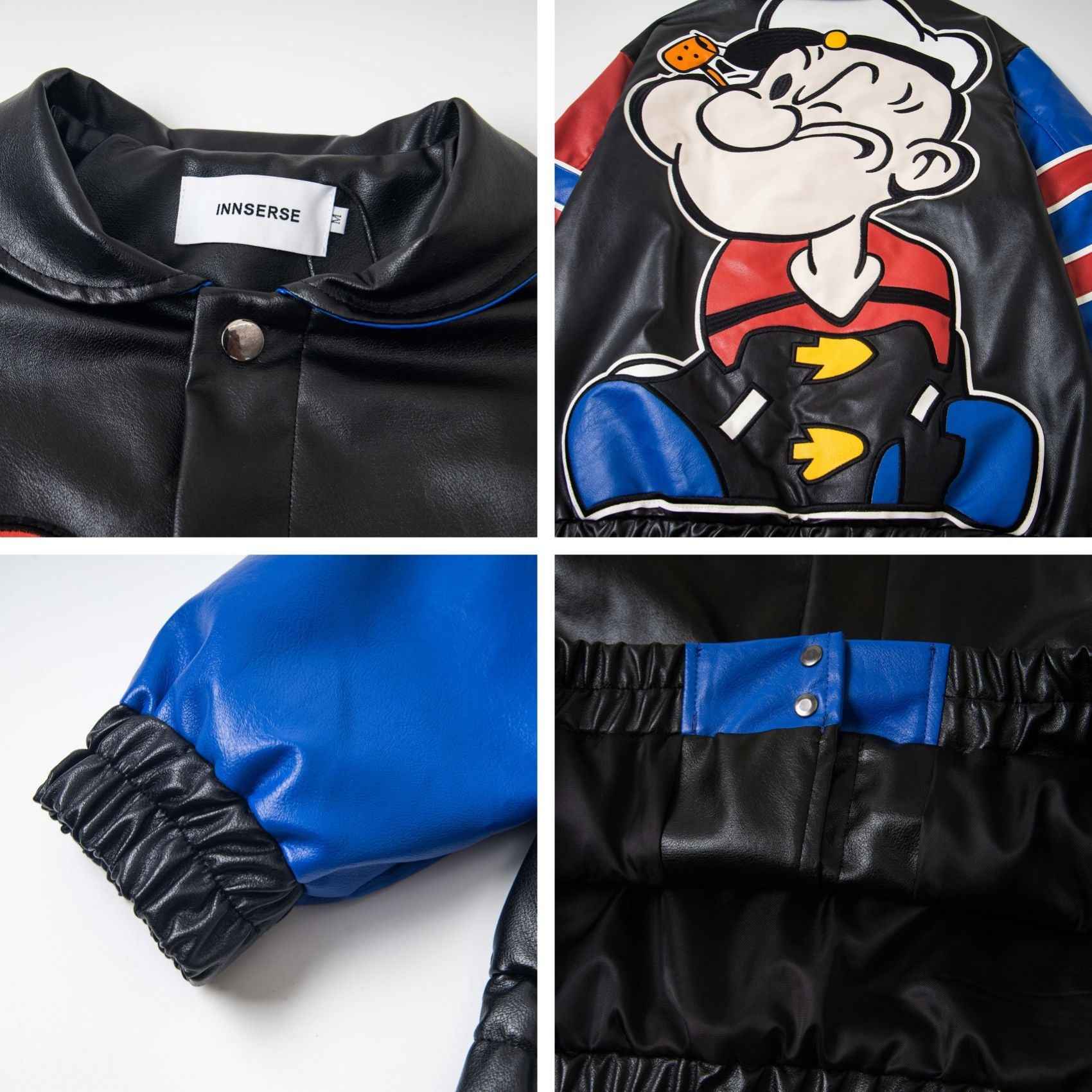 Patchwork Color-blocked Cartoon Lapel Leather Jacket For Men | MuddyStock Originals