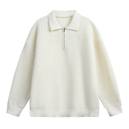 Half zip lapel sweater for men | MuddyStock Originals Ivory White MuddyStock