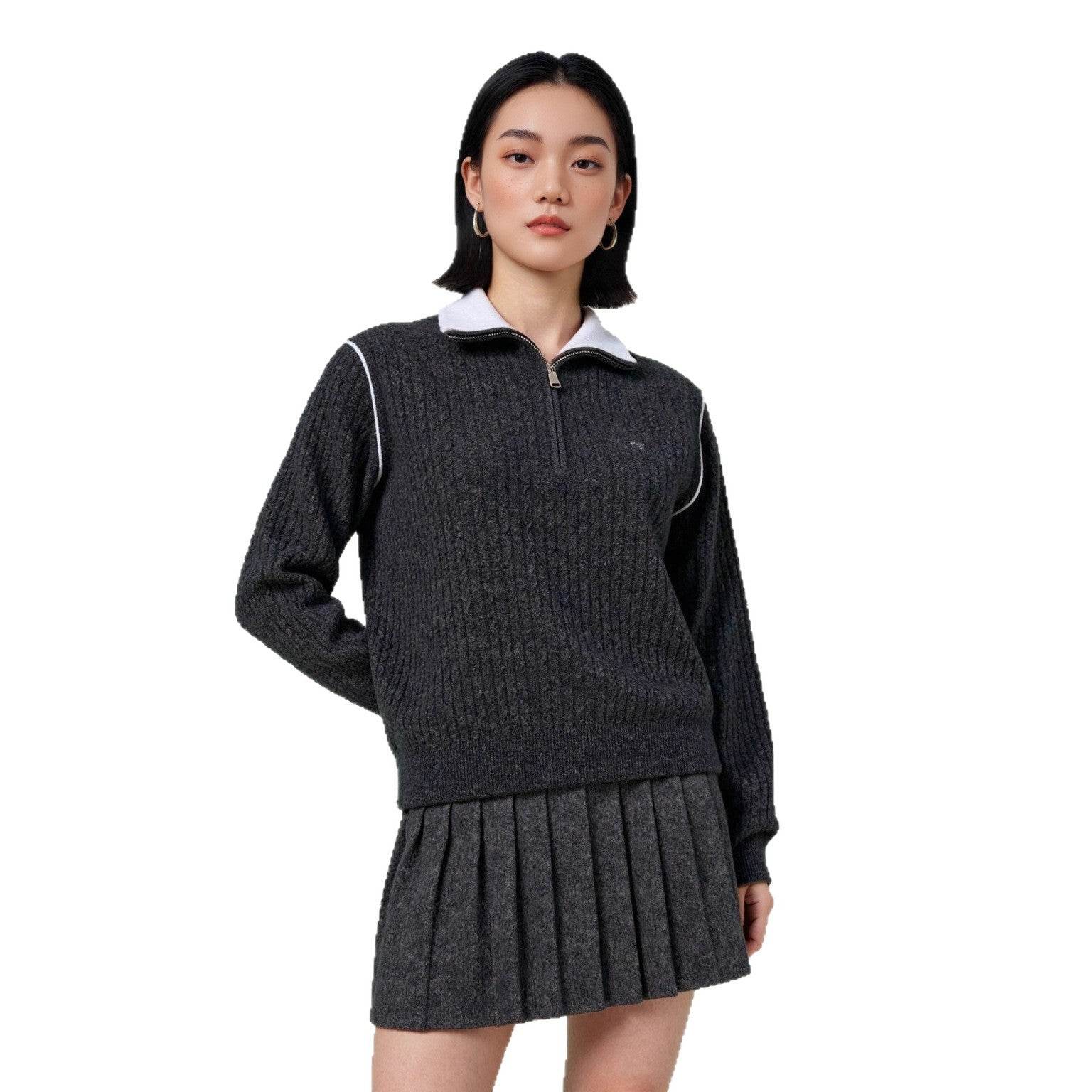 Half-Zip Turn-Down Collar Wool Sweater For Women | MuddyStock Originals MuddyStock