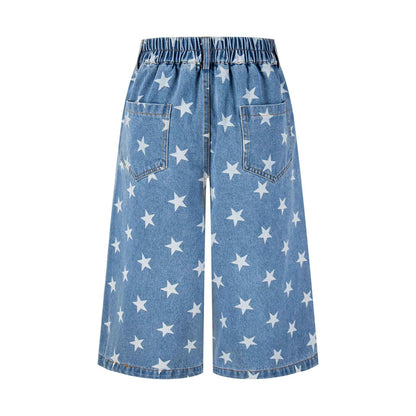 Full printed star girl with embroidered fabric and seven quarter jeans