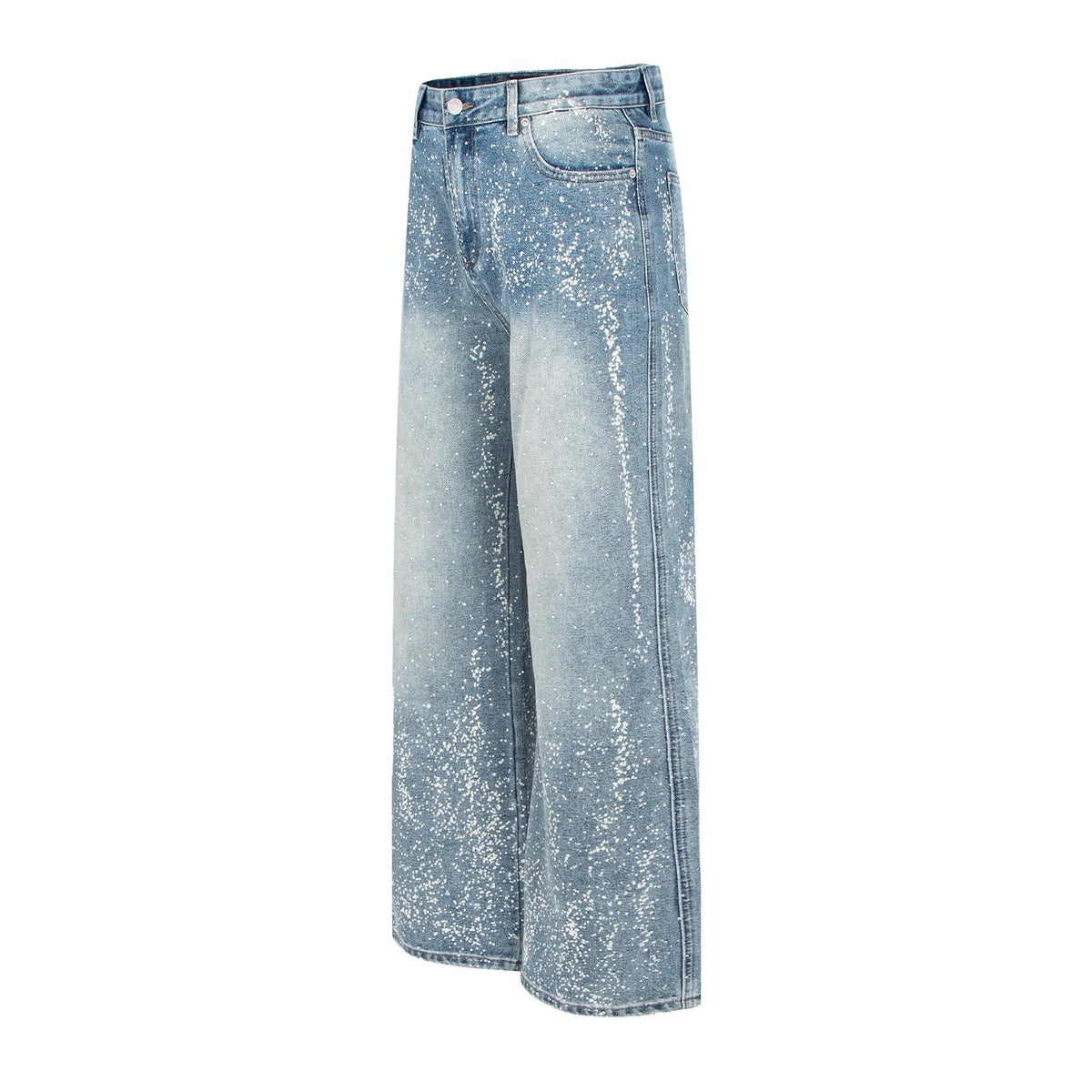 Streetwear Y2K Spray Paint Galaxy Design Rhinestone Straight Leg Jeans For Women | MuddyStock Originals