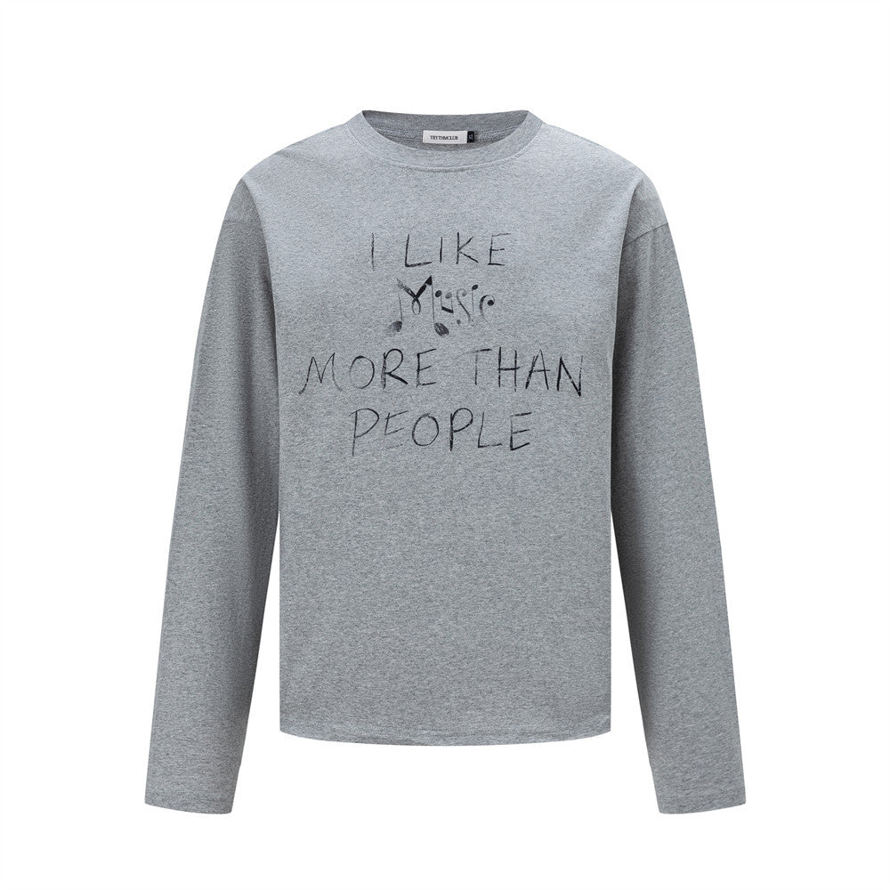 Handwritten Letter Print Long Sleeve Round Neck Men's Casual T-Shirt