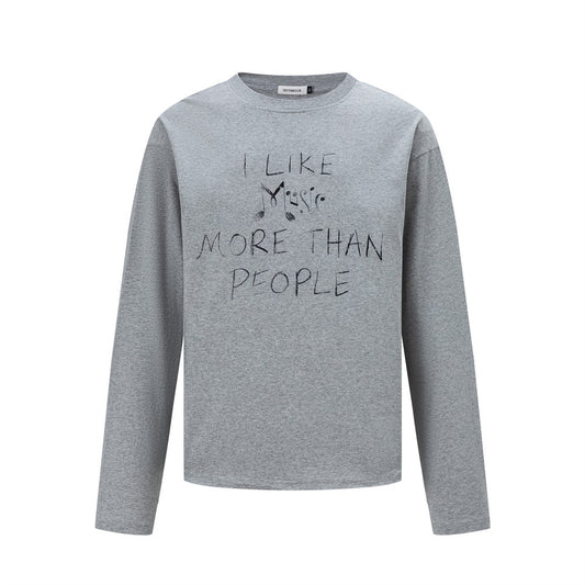Handwritten Letter Print Long Sleeve Round Neck Men's Casual T-Shirt