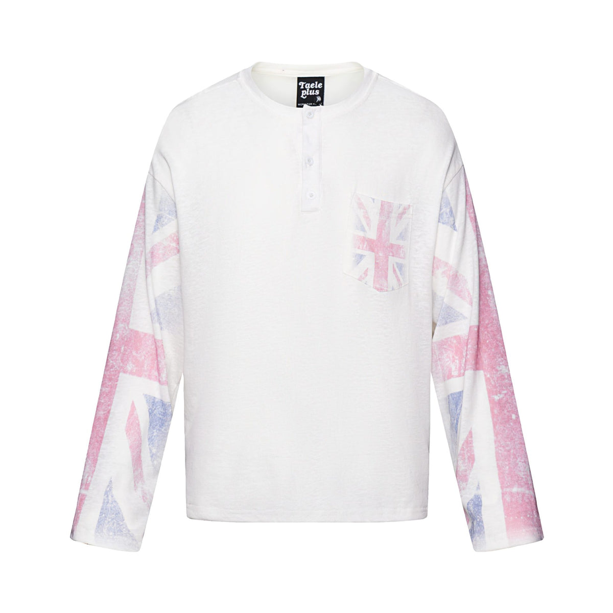 Union Jack Print Long Sleeve Round Neck Loose Fit Crewneck T-Shirt