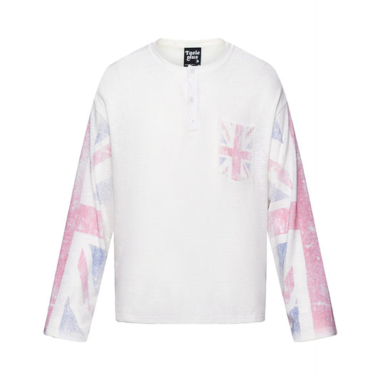 Union Jack Print Long Sleeve Round Neck Loose Fit Crewneck T-Shirt