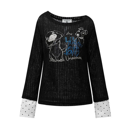 Print Long Sleeve Top for Women | MuddyStock Originals S596-Black eprolo