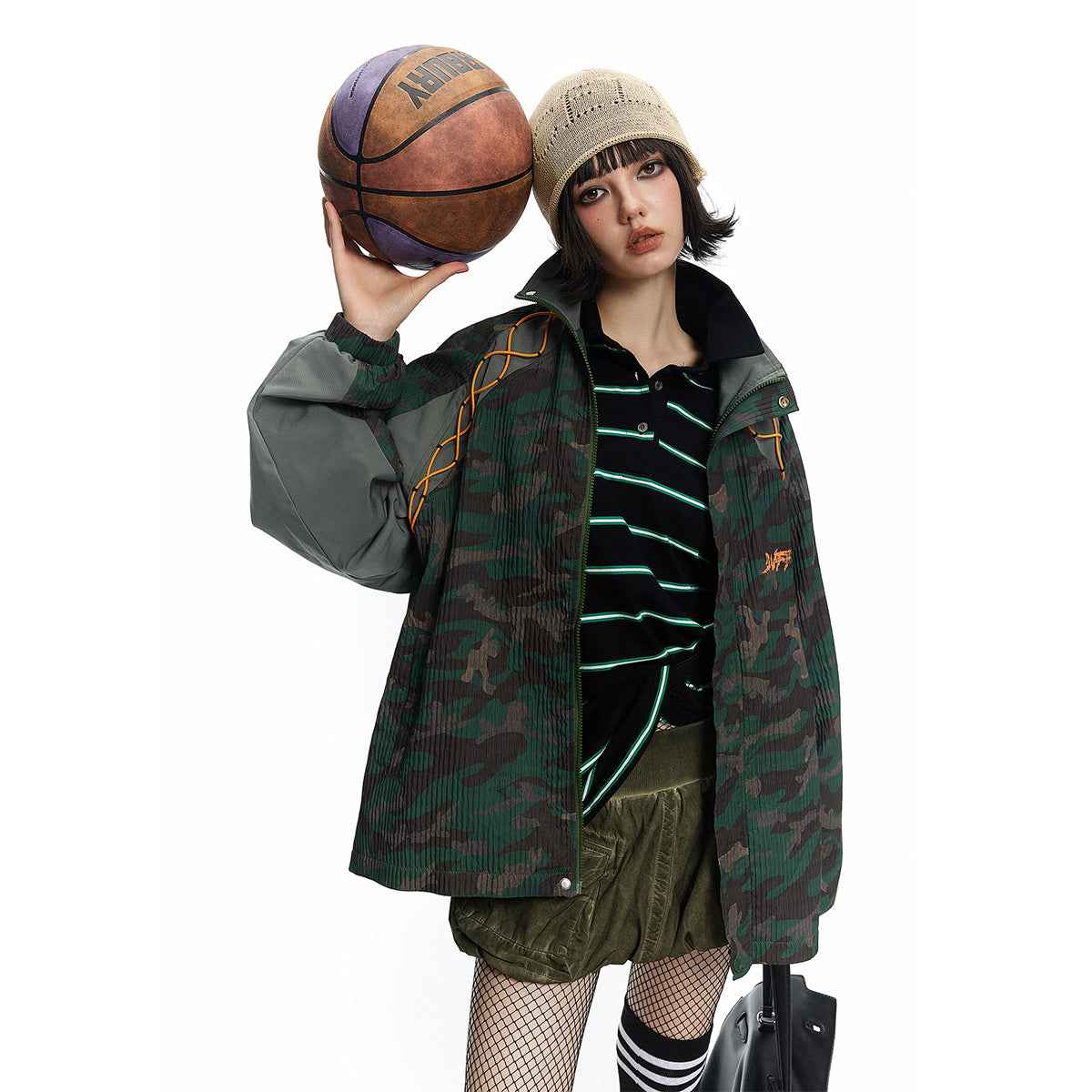 Camouflage diamond grid color blocked jacket eprolo