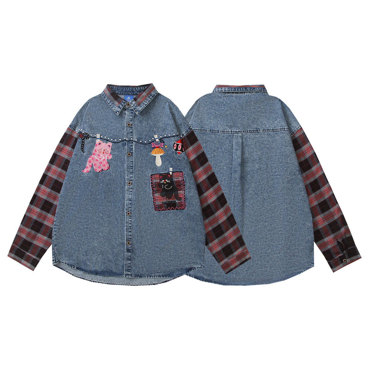 Patchwork Design Denim Shirt Loose Casual Shirt Jacket