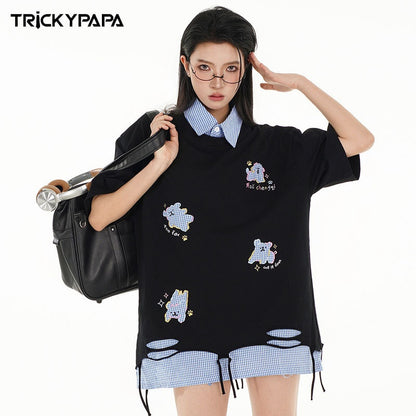 Loose Turn-down Collar Short Sleeve T-Shirt For Women | MuddyStock Originals MuddyStock