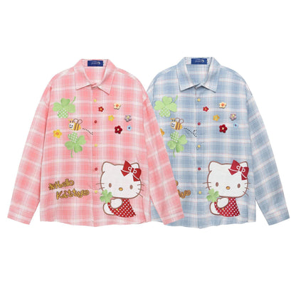 Checkered Turn-Down Collar Long Sleeve Shirt For Women | MuddyStock Originals
