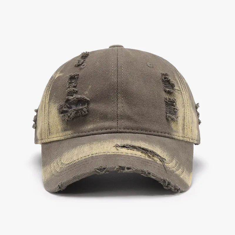 Distressed Adjustable Cotton Baseball Cap For Men And Women Mocha One Size