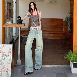 Women's High Waist Slim Narrow Leg Wide Leg Jeans | MuddyStock Originals Retro Color Long Pants