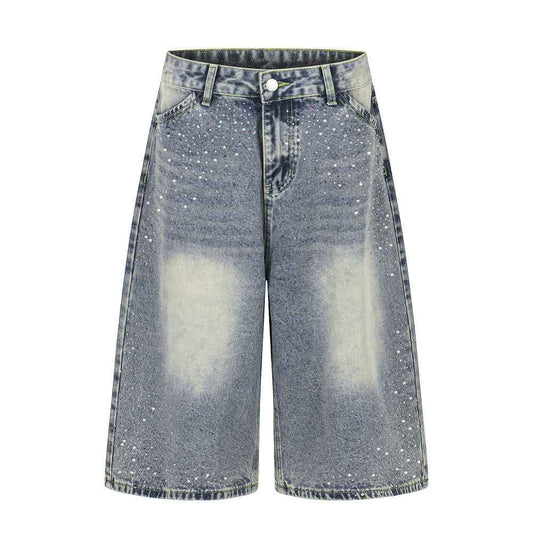 Full print straight leg denim shorts | MuddyStock Originals Blue