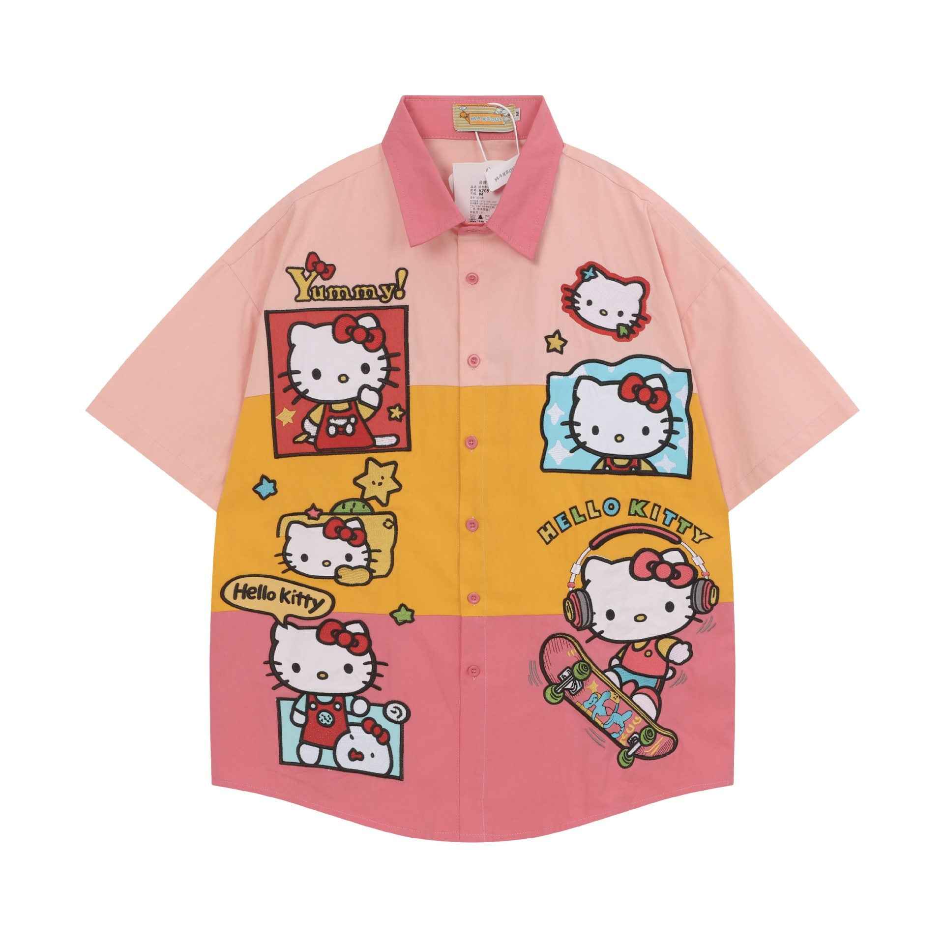 Soft and cute Kitty embroidered short sleeved shirt