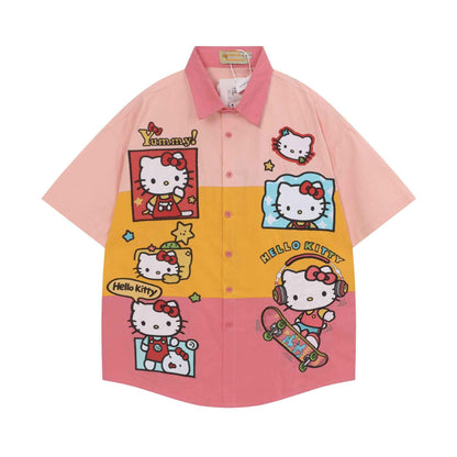 Soft and cute Kitty embroidered short sleeved shirt