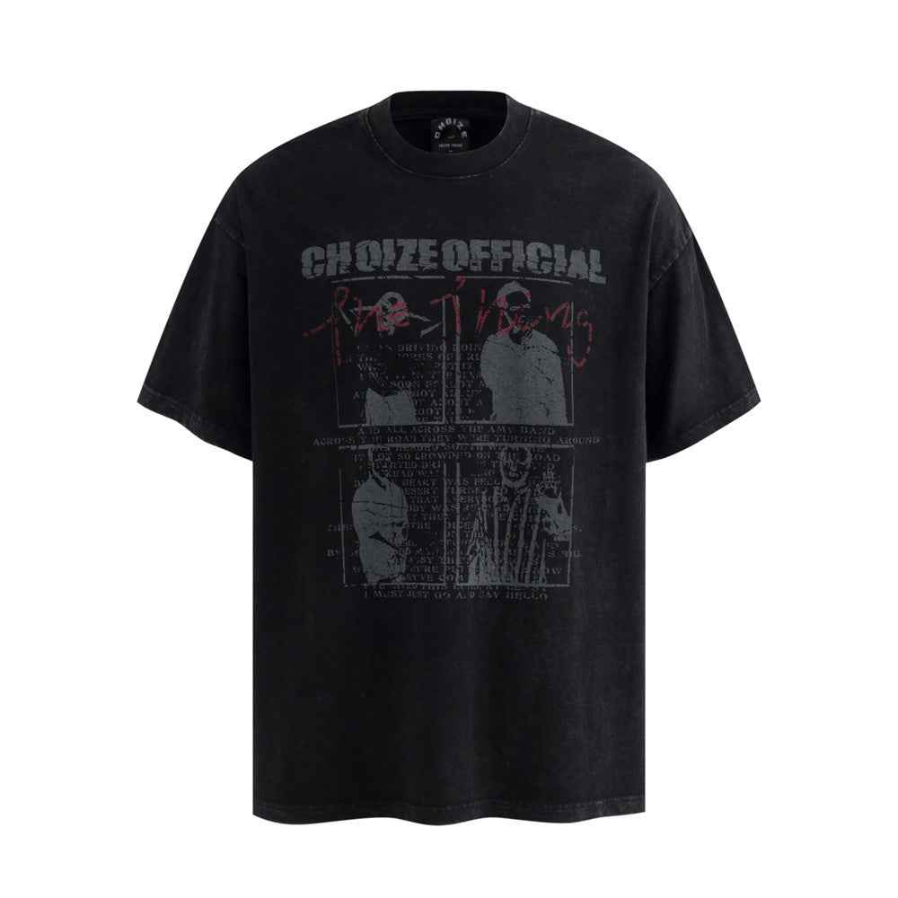 Character printed vintage short sleeved t-shirt Black