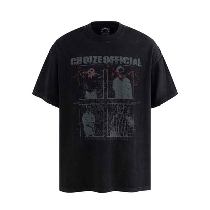 Character printed vintage short sleeved t-shirt Black