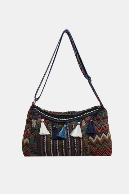 Tassel Adjustable Strap Shoulder Bag For Women Dark Green One Size