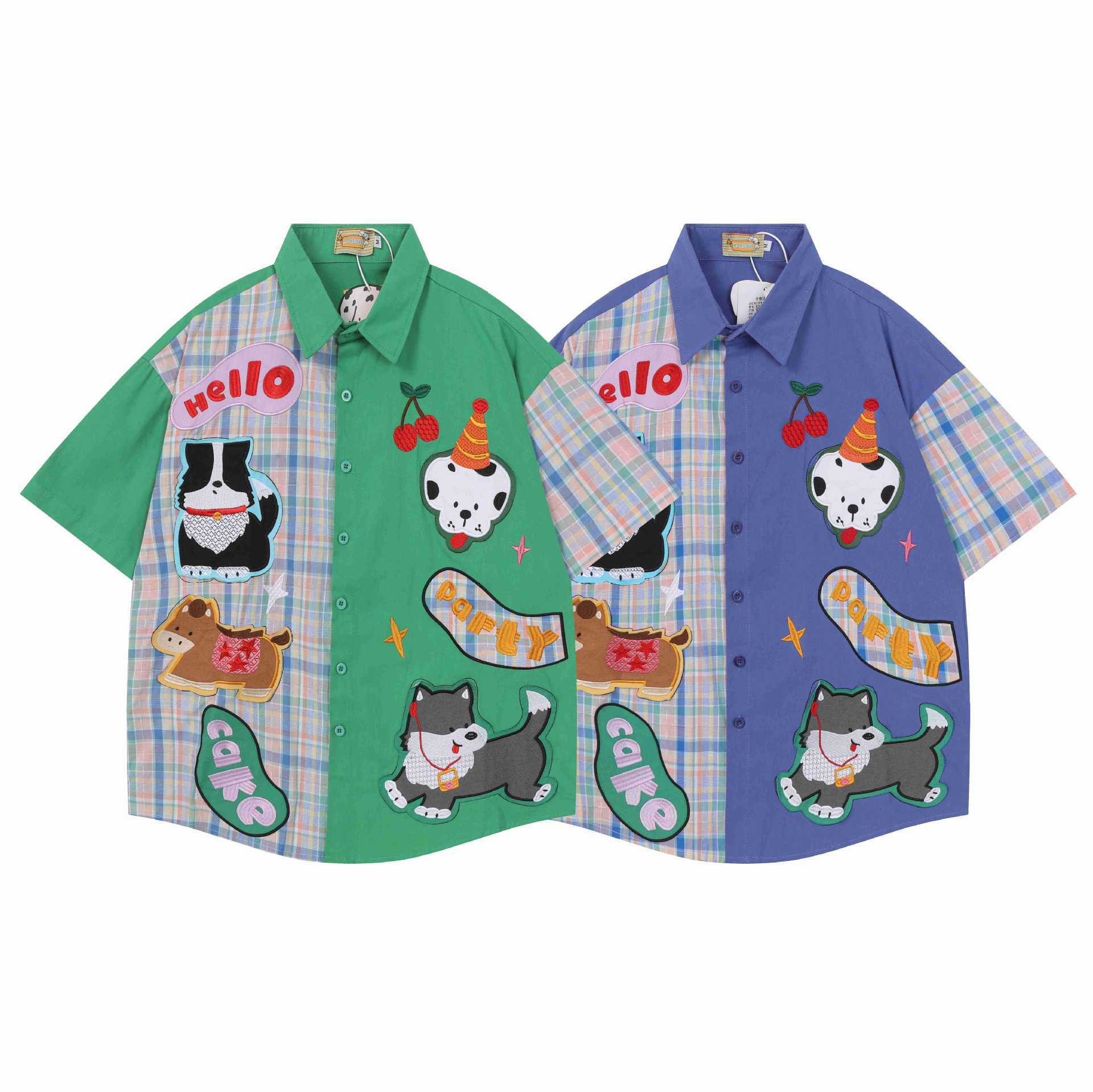 Color blocked dog design short sleeved shirt for women | MuddyStock Originals