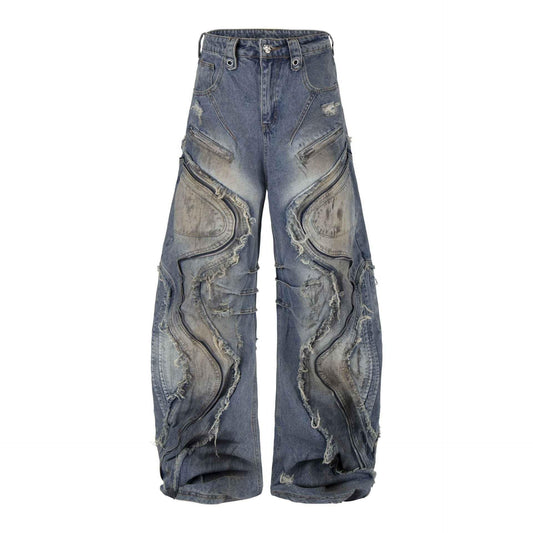 Deconstructing frayed washed loose jeans for men and women | MuddyStock Originals Blue