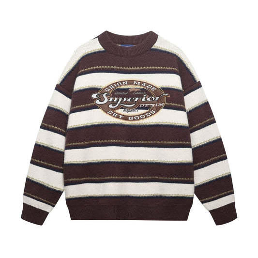 Letter Embroidery Striped Round Neck Sweater For Men | MuddyStock Originals MuddyStock