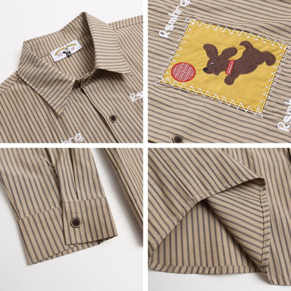 Cartoon Stripe Cute Dog Design Casual Loose Long Sleeve Shirt For Men | MuddyStock Originals
