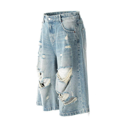 Washed denim shorts with frayed edges and holes | MuddyStock Originals