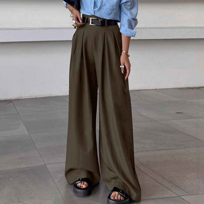 British style light luxury drape pleated suit fit casual pants for women | MuddyStock Originals Dark Brown MuddyStock