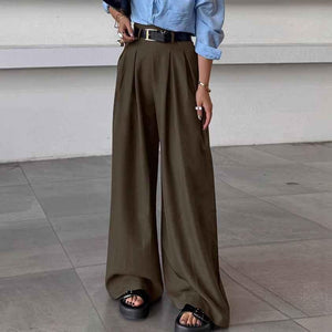 British style light luxury drape pleated suit fit casual pants for women | MuddyStock Originals Dark Brown