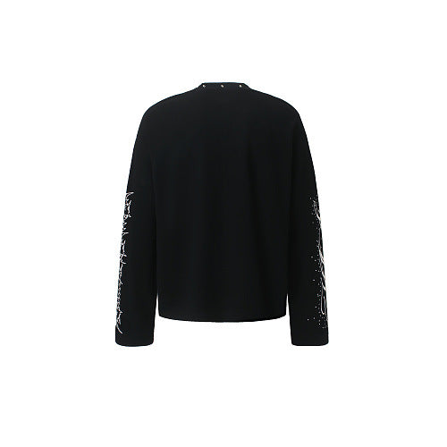Streetwear Waffle Long Sleeve Studded Collar Graphic Print T-Shirt For Men | MuddyStock Originals