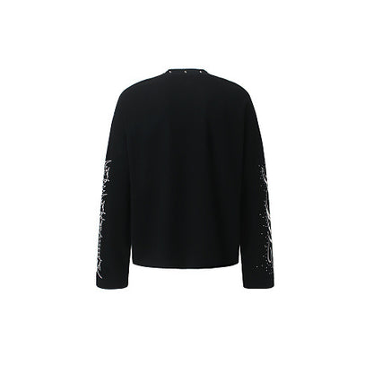 Streetwear Waffle Long Sleeve Studded Collar Graphic Print T-Shirt For Men | MuddyStock Originals
