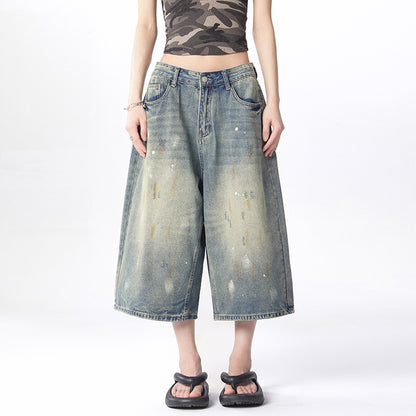 Splatter Washed Denim Crop Pants for Women | MuddyStock Originals
