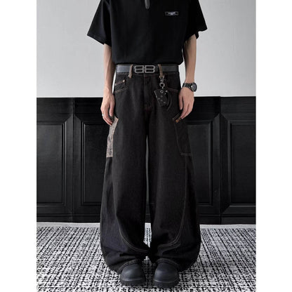Checkered splicing curved jeans for men | MuddyStock Originals MuddyStock