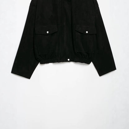 Sueded Cargo Jacket for Women Loose Short Coat