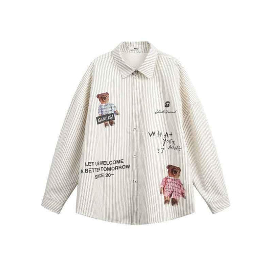 Fun Bear Print Loose Striped Shirt For Women | MuddyStock Originals MuddyStock