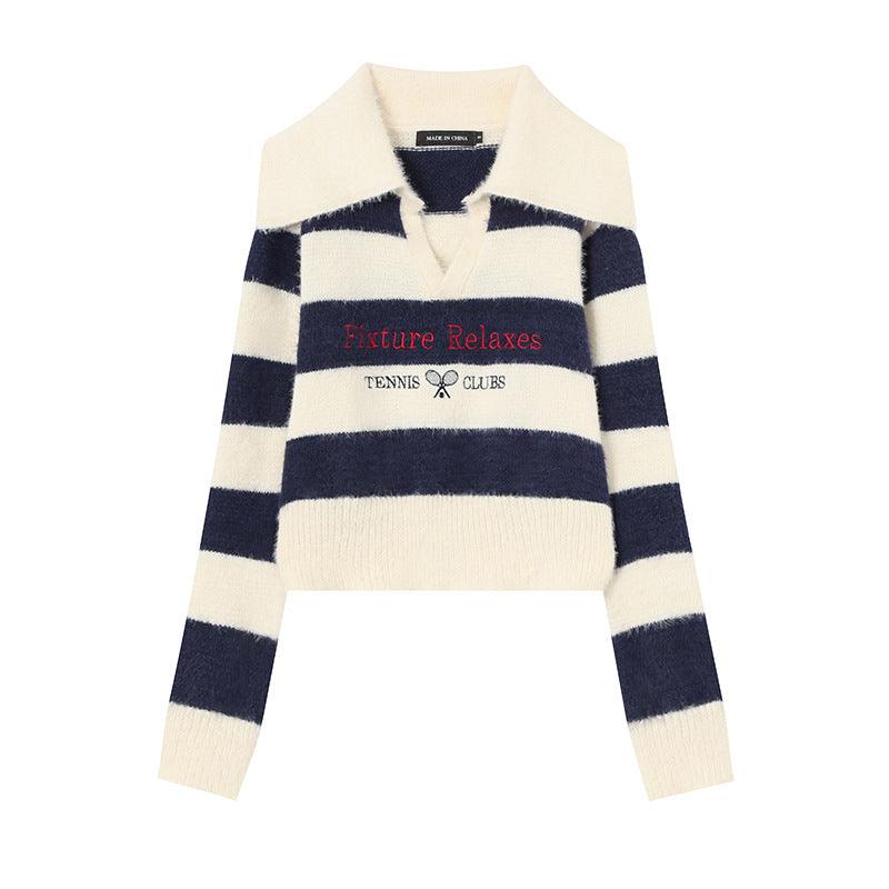 Striped Short Style Sweater For Women Apricot All Products