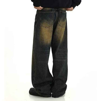 Men's Loose Yellow Mud Dyed Washed Vintage Jeans MuddyStock