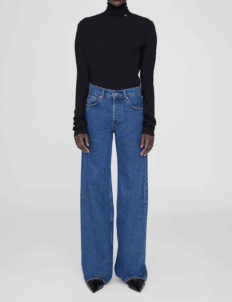 Wash Mid-waist All Cotton Stretch-free Straight Jeans Blue MuddyStock