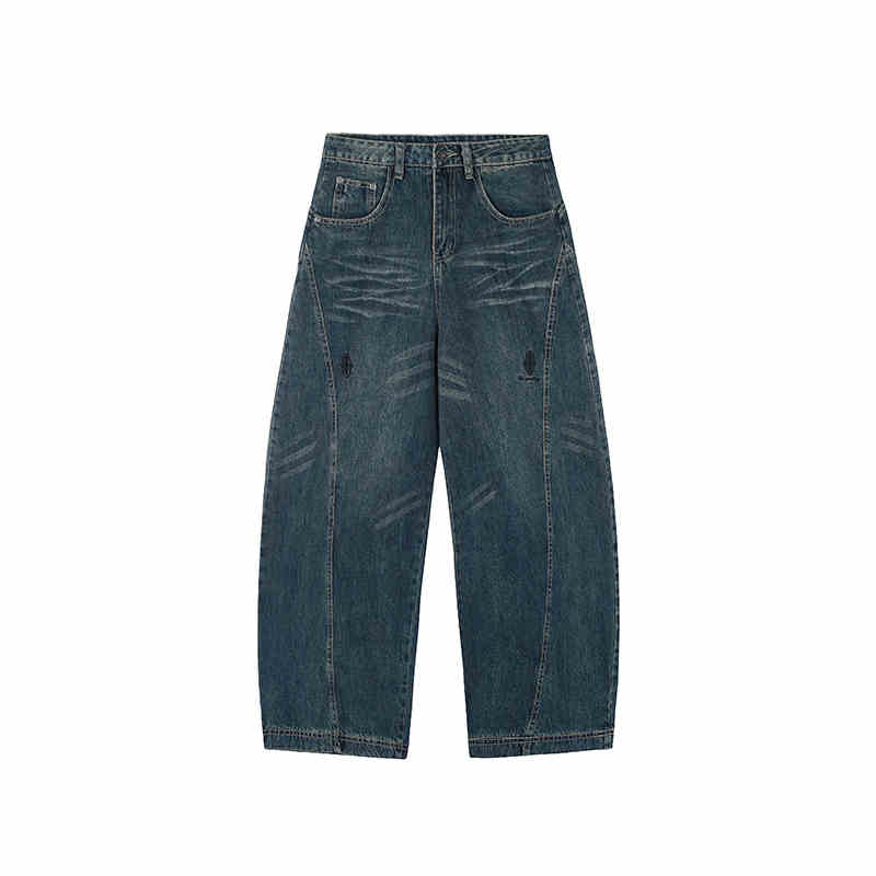Retro Jeans Loose Straight Drooping Wide Leg Pants For Men And Women Blue