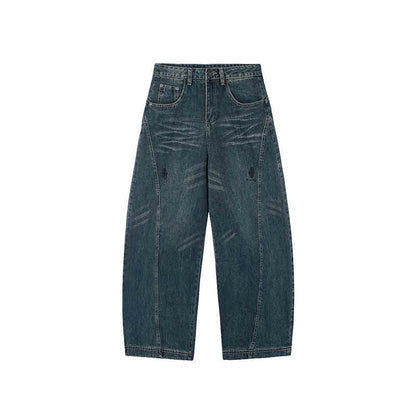 Retro Jeans Loose Straight Drooping Wide Leg Pants For Men And Women Blue