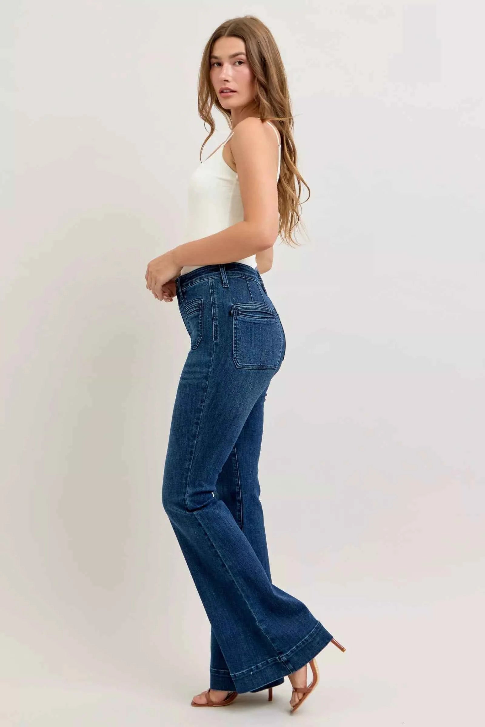 High-Waisted Flare Jeans with Front Pockets For Women Trendsi