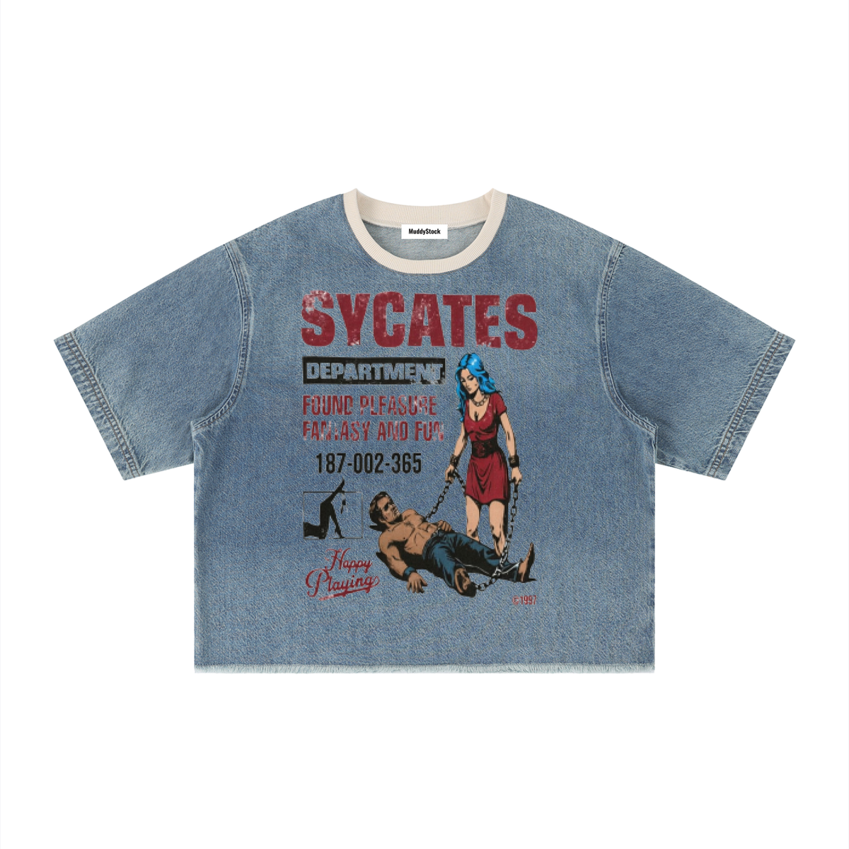 Vintage Wash Boxy Raw Hem Denim T-Shirt For Men | MuddyStock Originals Jeans Blue