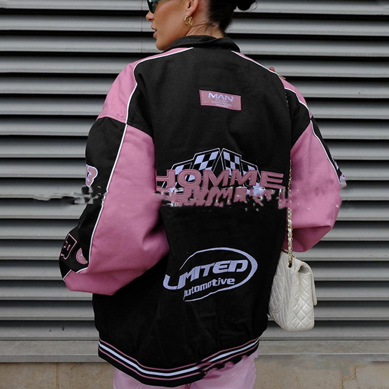 Women's Sports Style Printed Pink Casual Long-sleeved Jacket MuddyStock