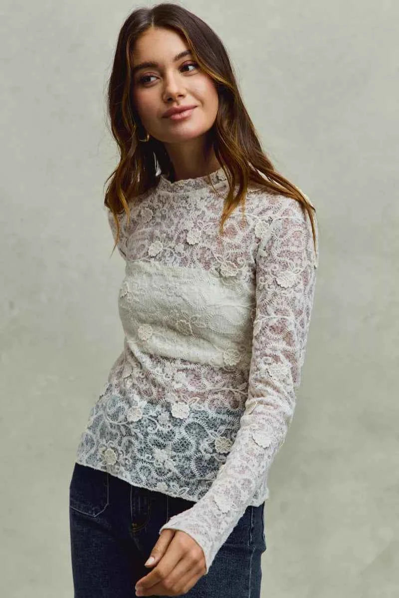 Lace Long Sleeve Floral Layering Top Trendsi